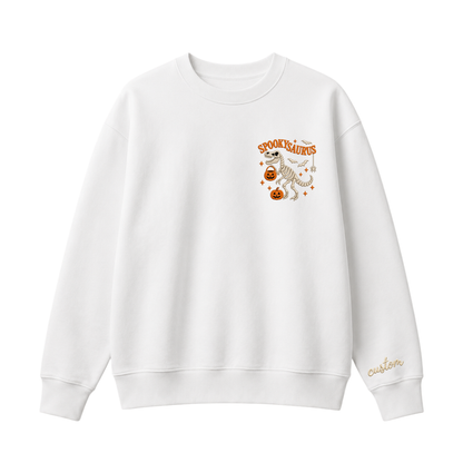 Chaotic Club Embroided Spooky Saurus Skeleton T-Rex Pocket Custom Sleeve Crewneck Sweatshirt