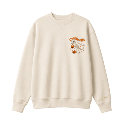 Chaotic Club Embroided Spooky Saurus Skeleton T-Rex Pocket Custom Sleeve Crewneck Sweatshirt