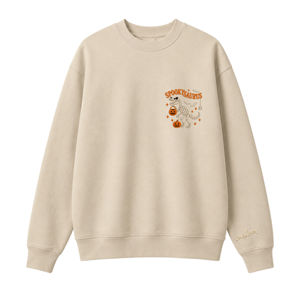 Chaotic Club Embroided Spooky Saurus Skeleton T-Rex Pocket Custom Sleeve Crewneck Sweatshirt