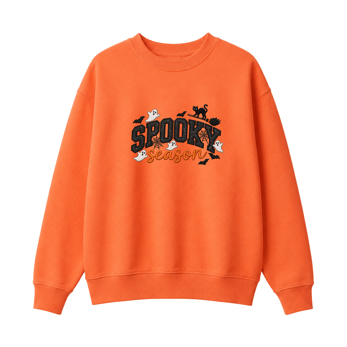 Chaotic Club Embroided Spooky Season Ghosts Black Cat Broom Halloween Crewneck Sweatshirt