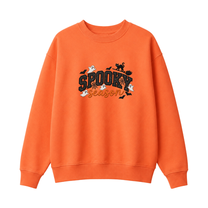 Chaotic Club Embroided Spooky Season Ghosts Black Cat Broom Halloween Crewneck Sweatshirt