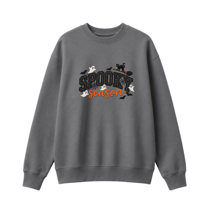 Chaotic Club Embroided Spooky Season Ghosts Black Cat Broom Halloween Crewneck Sweatshirt