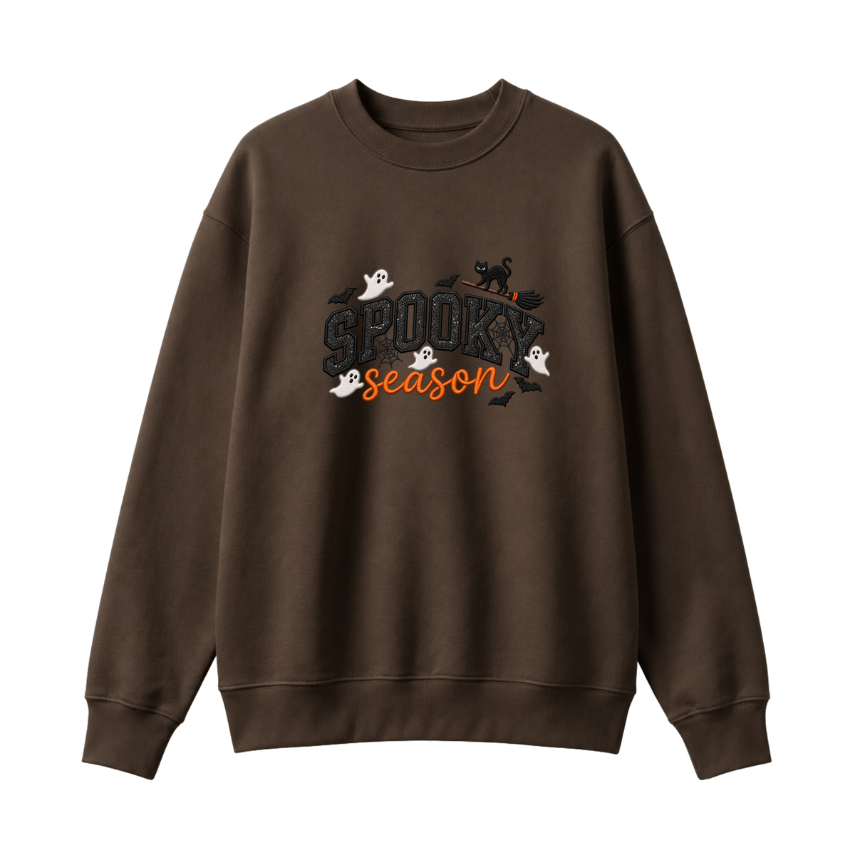 Chaotic Club Embroided Spooky Season Ghosts Black Cat Broom Halloween Crewneck Sweatshirt