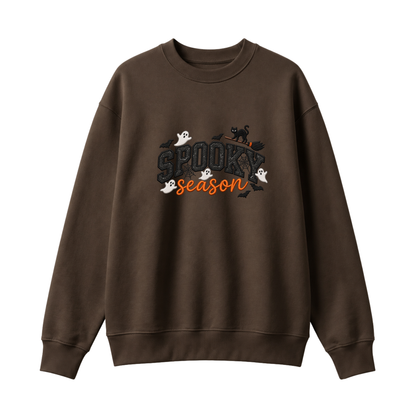 Chaotic Club Embroided Spooky Season Ghosts Black Cat Broom Halloween Crewneck Sweatshirt