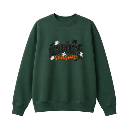 Chaotic Club Embroided Spooky Season Ghosts Black Cat Broom Halloween Crewneck Sweatshirt