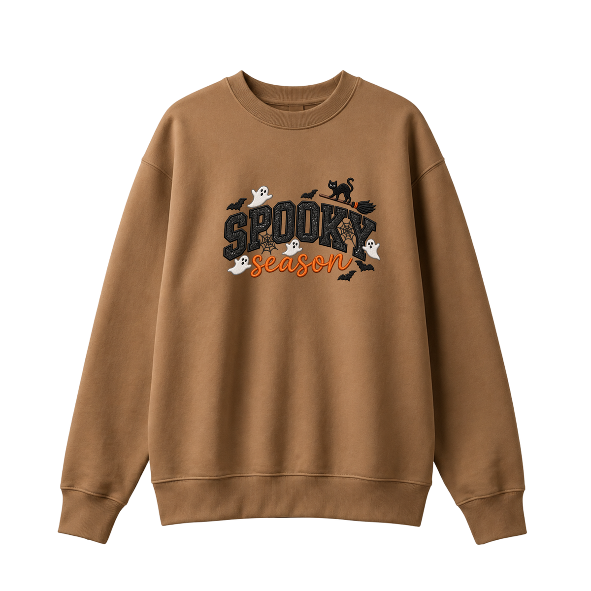 Chaotic Club Embroided Spooky Season Ghosts Black Cat Broom Halloween Crewneck Sweatshirt