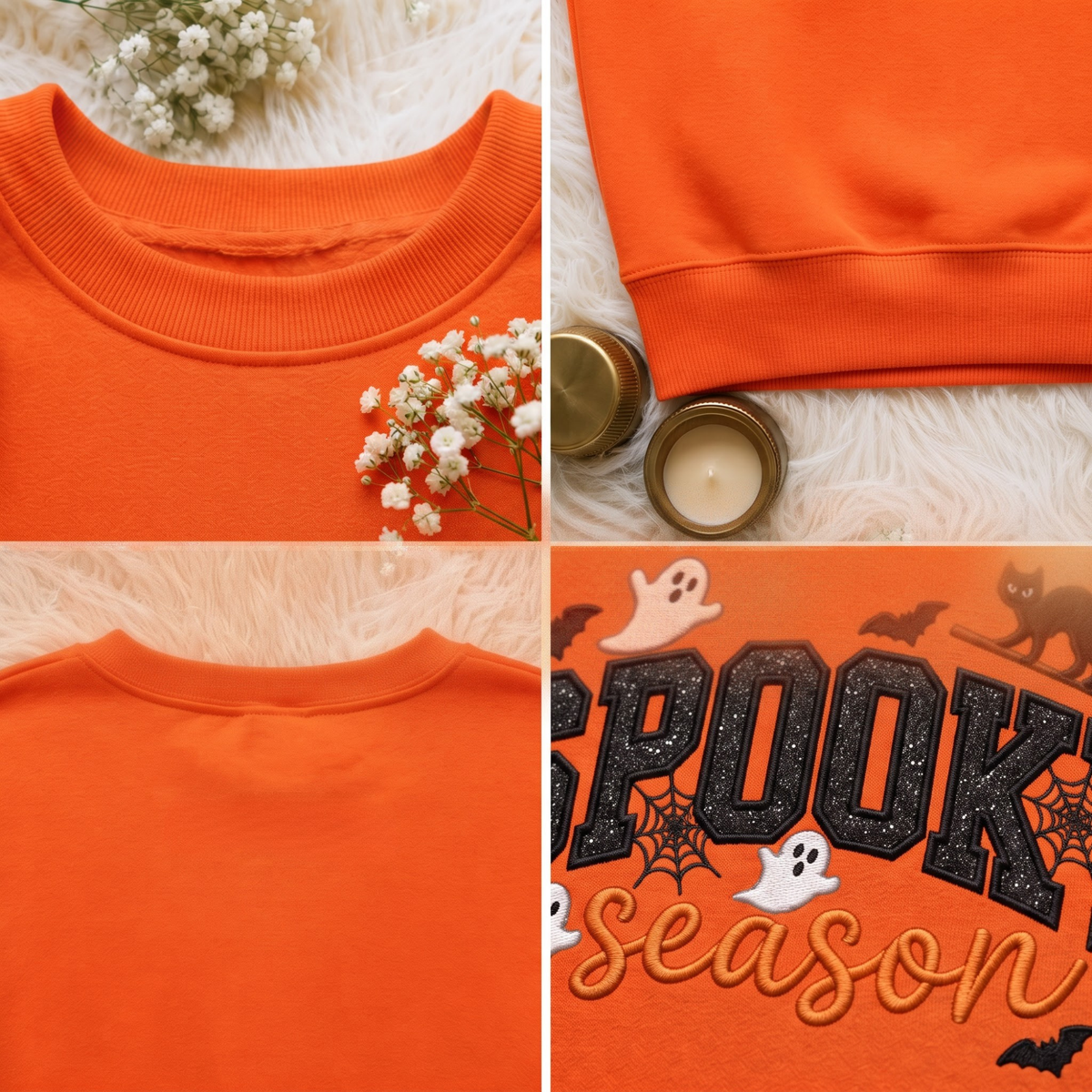 Chaotic Club Embroided Spooky Season Ghosts Black Cat Broom Halloween Crewneck Sweatshirt