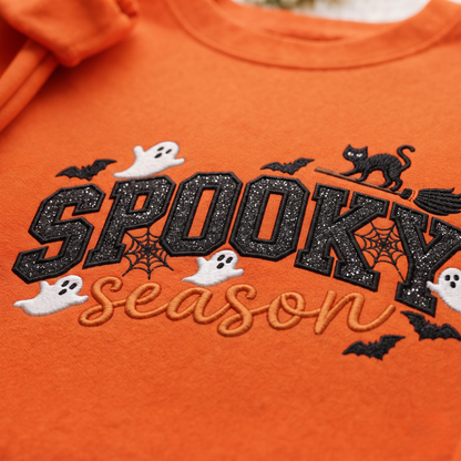 Chaotic Club Embroided Spooky Season Ghosts Black Cat Broom Halloween Crewneck Sweatshirt