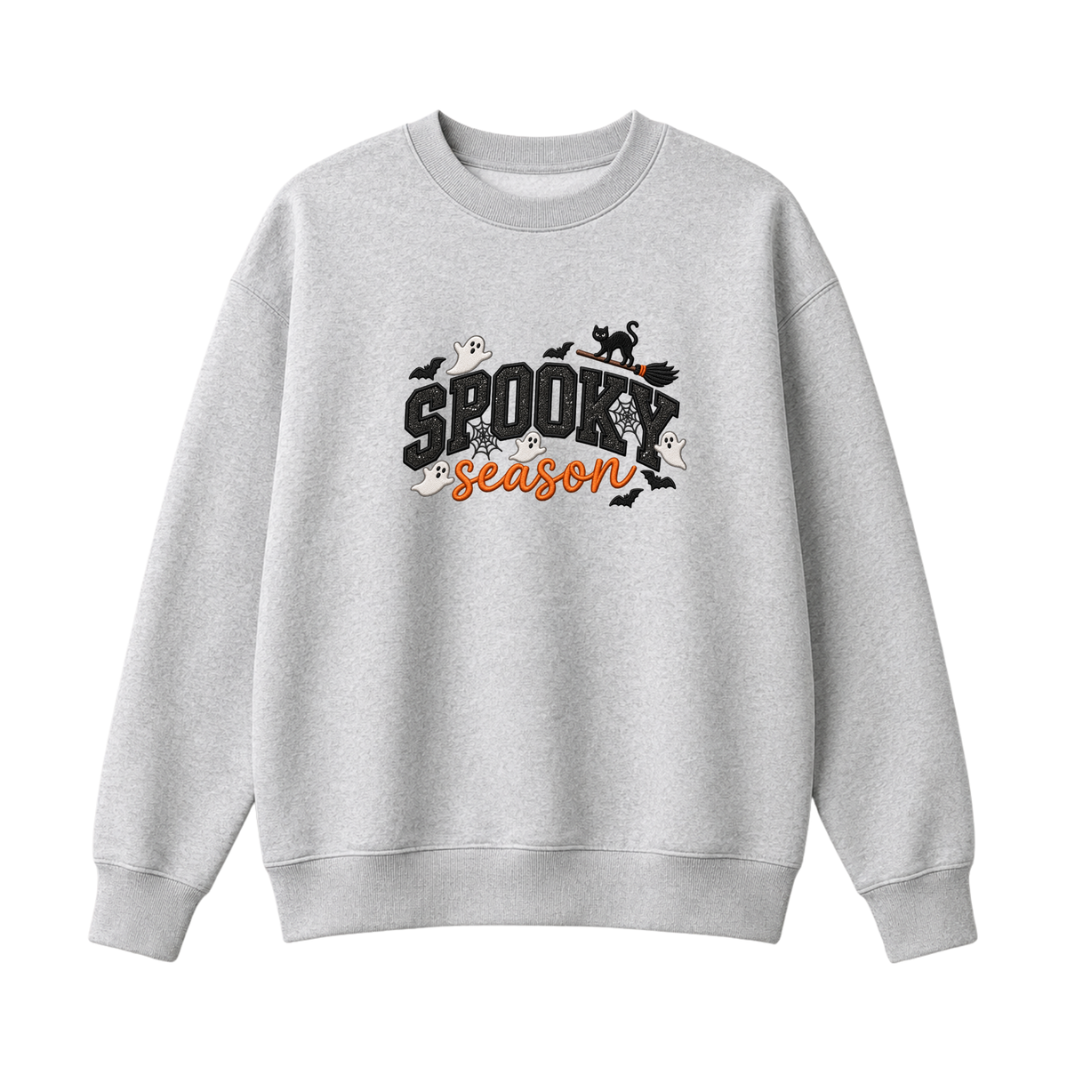 Chaotic Club Embroided Spooky Season Ghosts Black Cat Broom Halloween Crewneck Sweatshirt