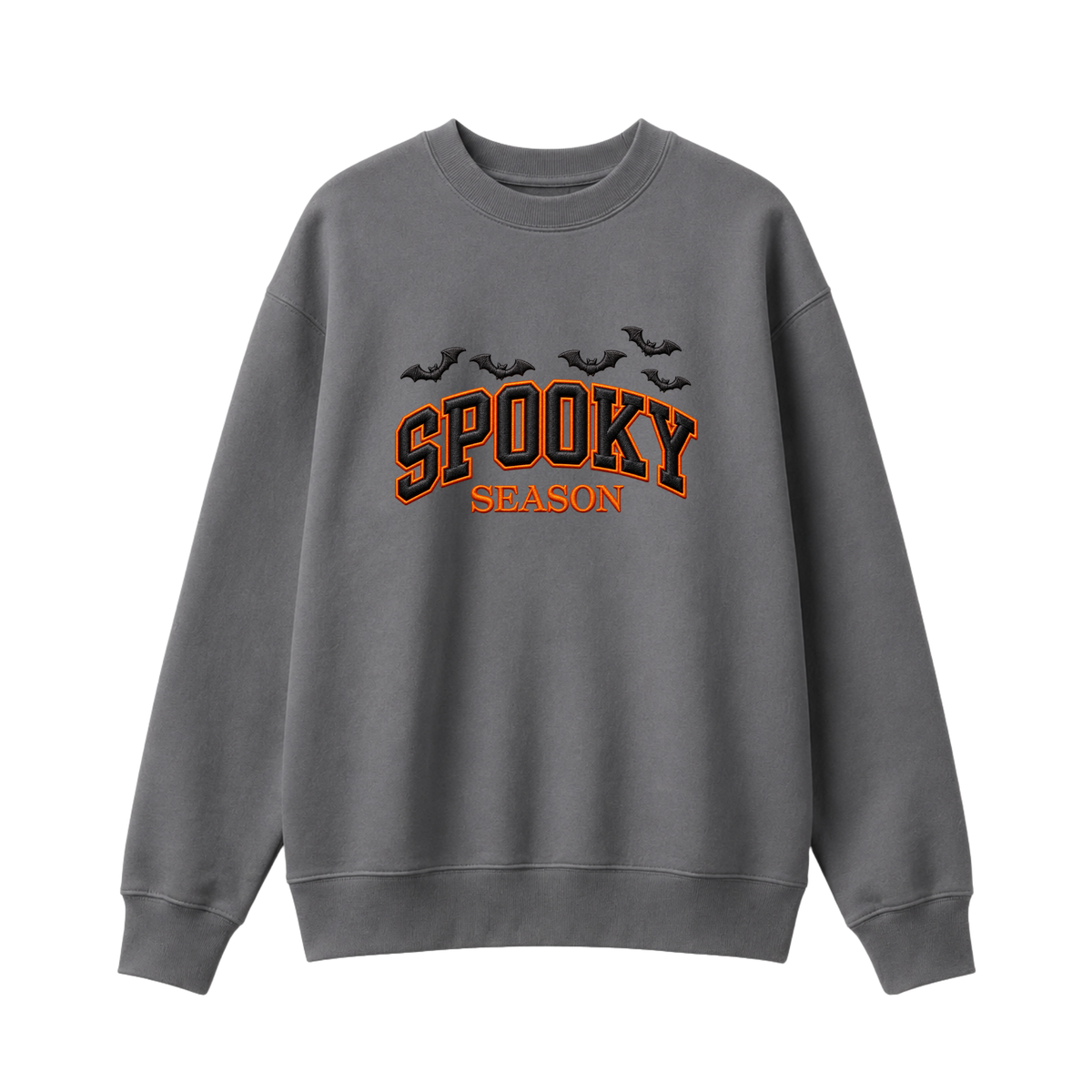 Chaotic Club Embroided Spooky Season Varsity Lettering Flying Bats Halloween Crewneck Sweatshirt