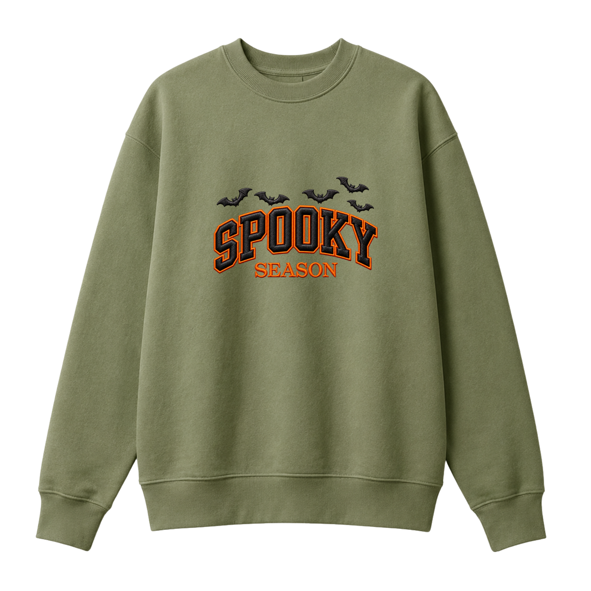 Chaotic Club Embroided Spooky Season Varsity Lettering Flying Bats Halloween Crewneck Sweatshirt