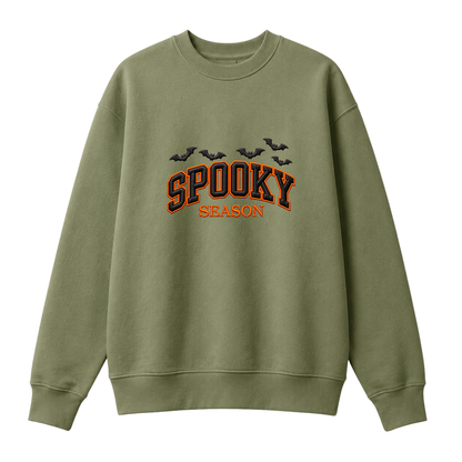 Chaotic Club Embroided Spooky Season Varsity Lettering Flying Bats Halloween Crewneck Sweatshirt