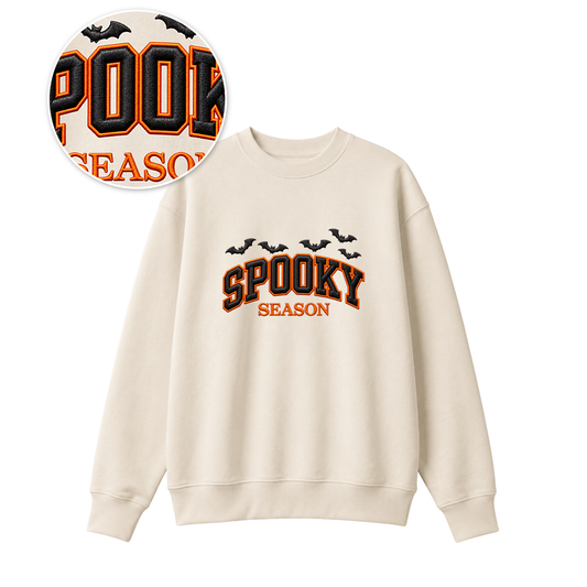 Chaotic Club Embroided Spooky Season Varsity Lettering Flying Bats Halloween Crewneck Sweatshirt