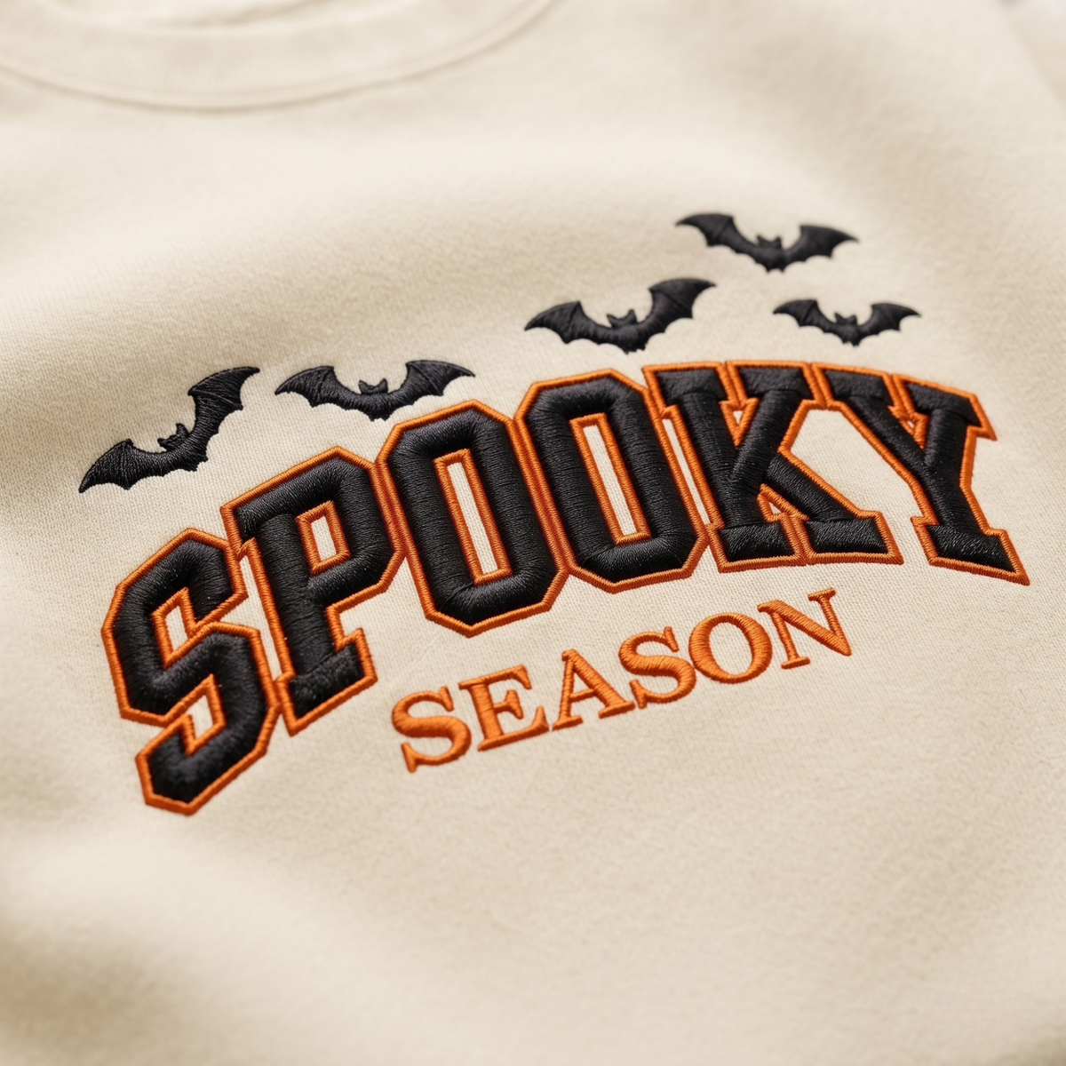 Chaotic Club Embroided Spooky Season Varsity Lettering Flying Bats Halloween Crewneck Sweatshirt