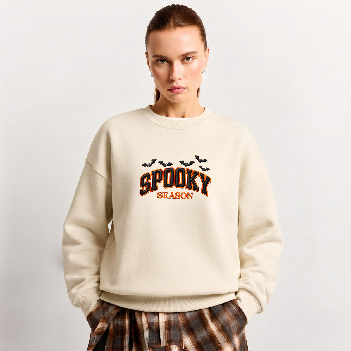 Chaotic Club Embroided Spooky Season Varsity Lettering Flying Bats Halloween Crewneck Sweatshirt