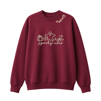Chaotic Club Embroided Spooky Vibes Doodle Art Ghost Pumpkin Custom Name Crewneck Sweatshirt