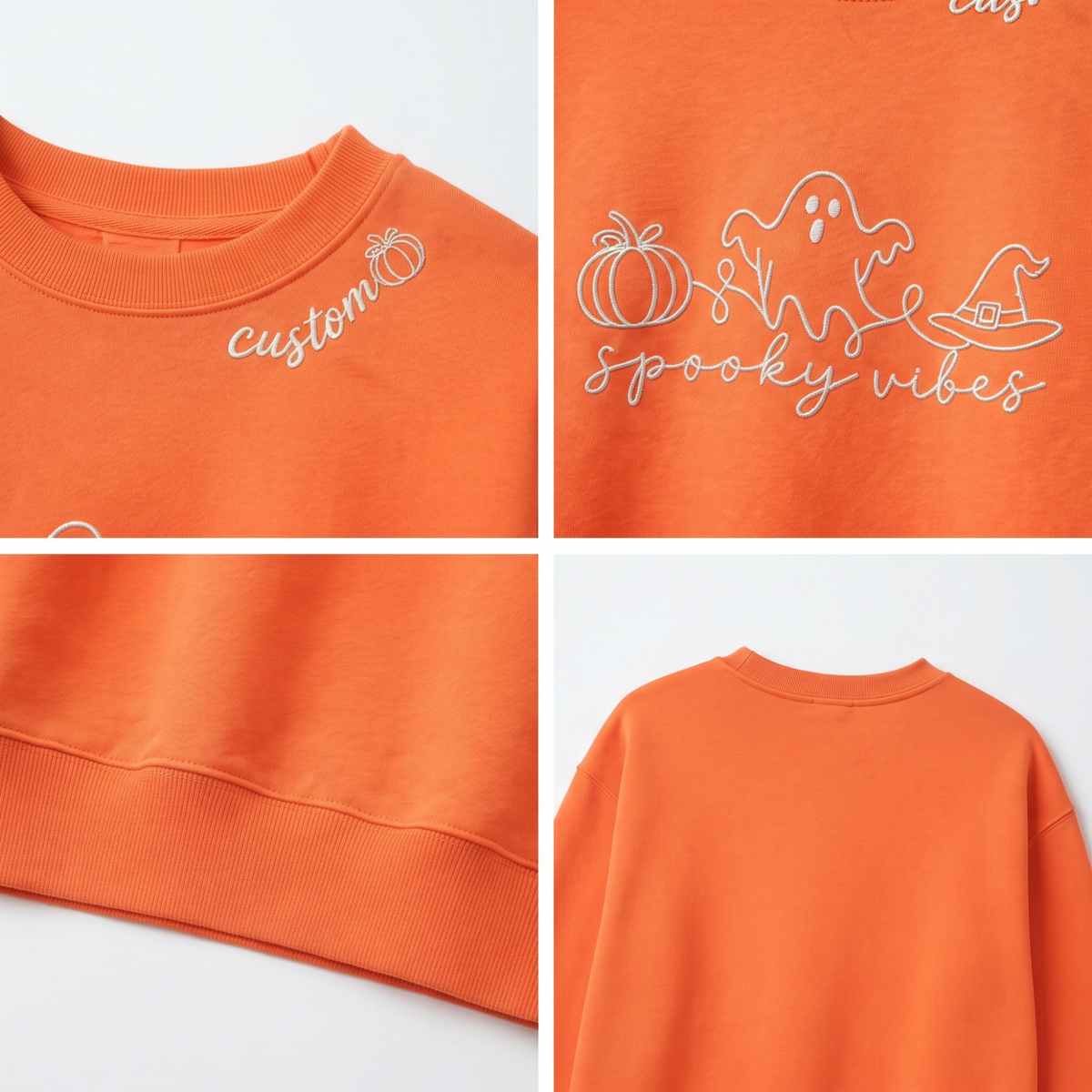 Chaotic Club Embroided Spooky Vibes Doodle Art Ghost Pumpkin Custom Name Crewneck Sweatshirt