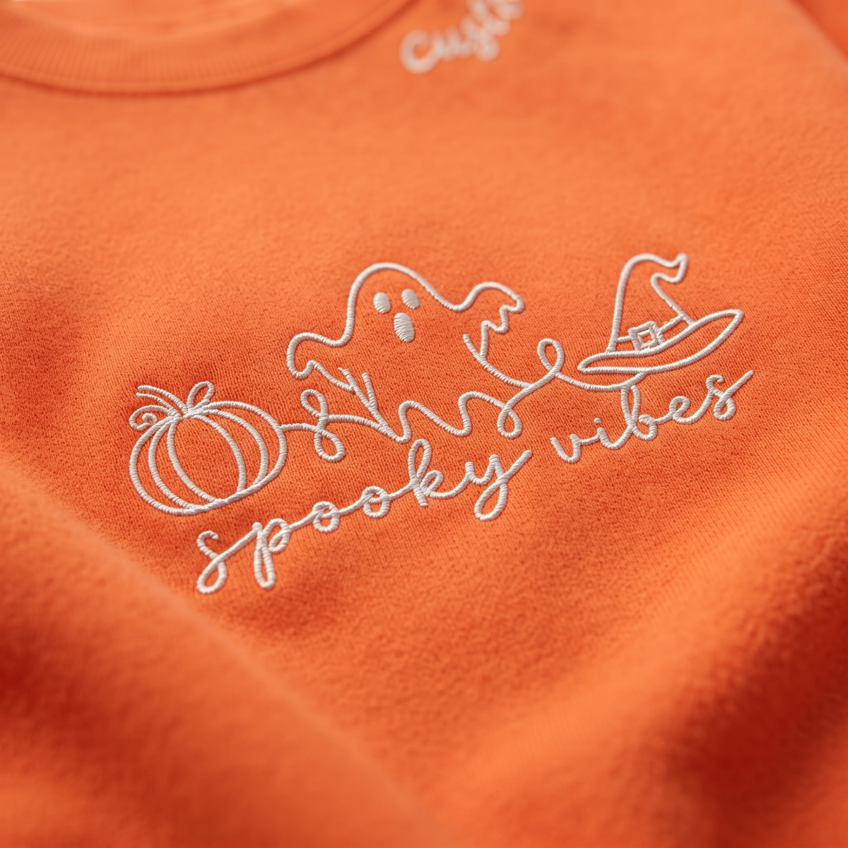 Chaotic Club Embroided Spooky Vibes Doodle Art Ghost Pumpkin Custom Name Crewneck Sweatshirt