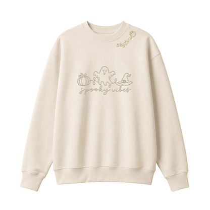 Chaotic Club Embroided Spooky Vibes Doodle Art Ghost Pumpkin Custom Name Crewneck Sweatshirt