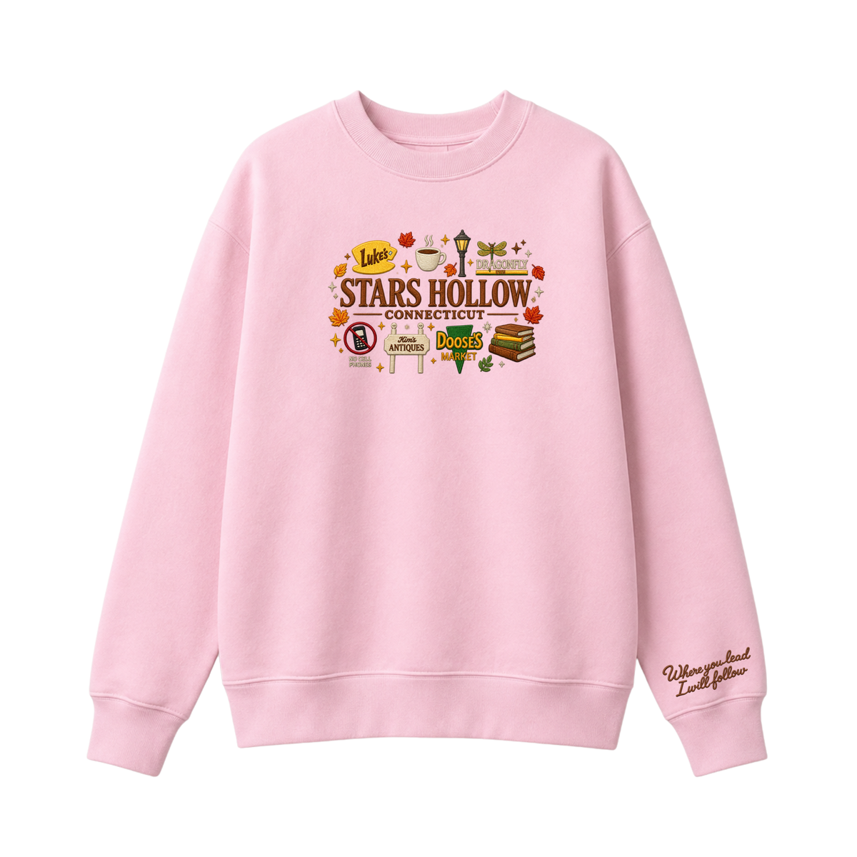 Chaotic Club Embroided Stars Hollow Connecticut Lukes Diner Dragonfly Inn Crewneck Sweatshirt