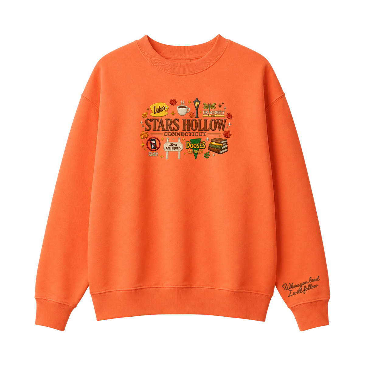 Chaotic Club Embroided Stars Hollow Connecticut Lukes Diner Dragonfly Inn Crewneck Sweatshirt