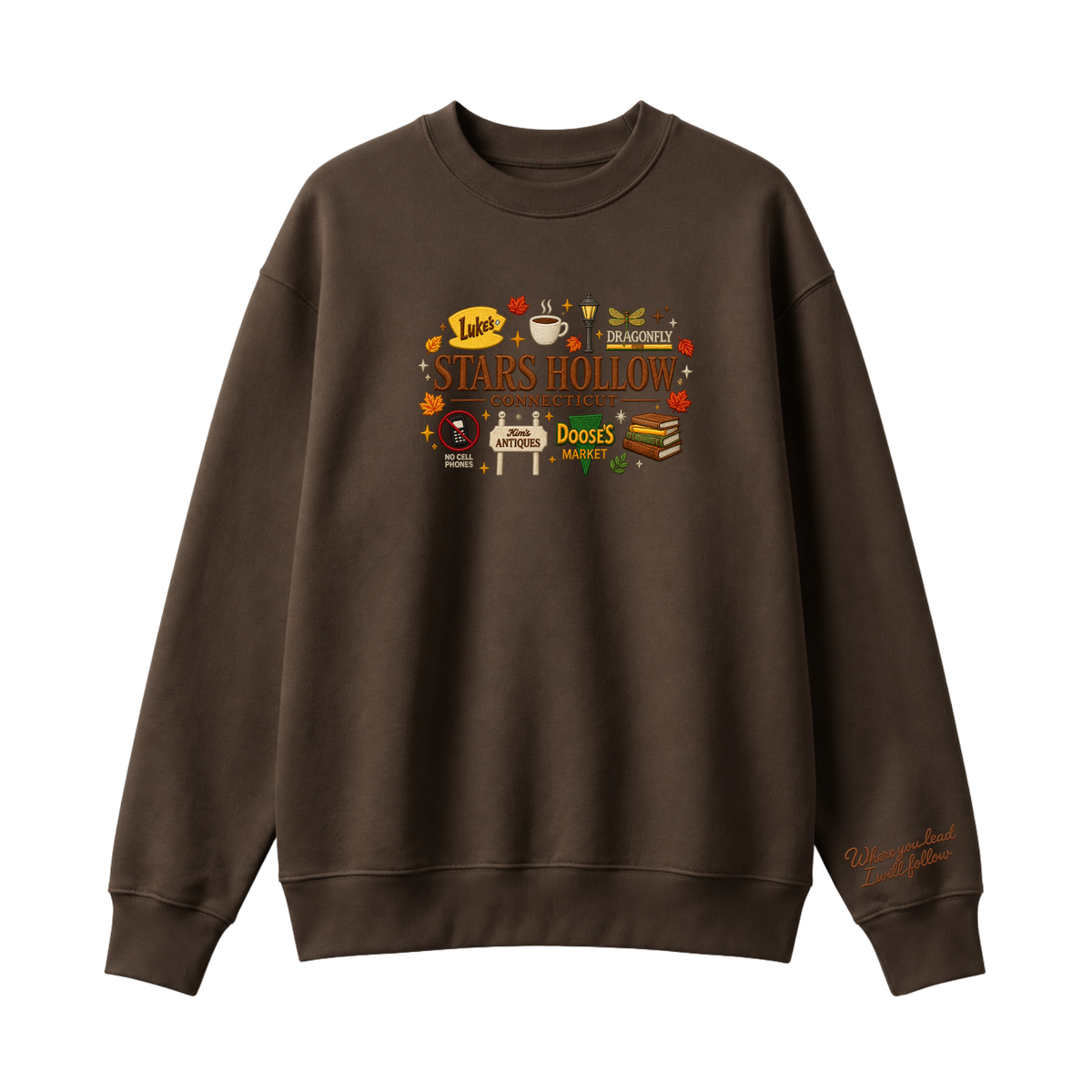 Chaotic Club Embroided Stars Hollow Connecticut Lukes Diner Dragonfly Inn Crewneck Sweatshirt
