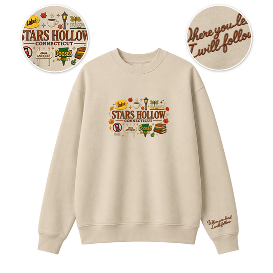 Chaotic Club Embroided Stars Hollow Connecticut Lukes Diner Dragonfly Inn Crewneck Sweatshirt