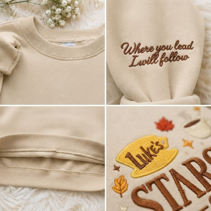 Chaotic Club Embroided Stars Hollow Connecticut Lukes Diner Dragonfly Inn Crewneck Sweatshirt