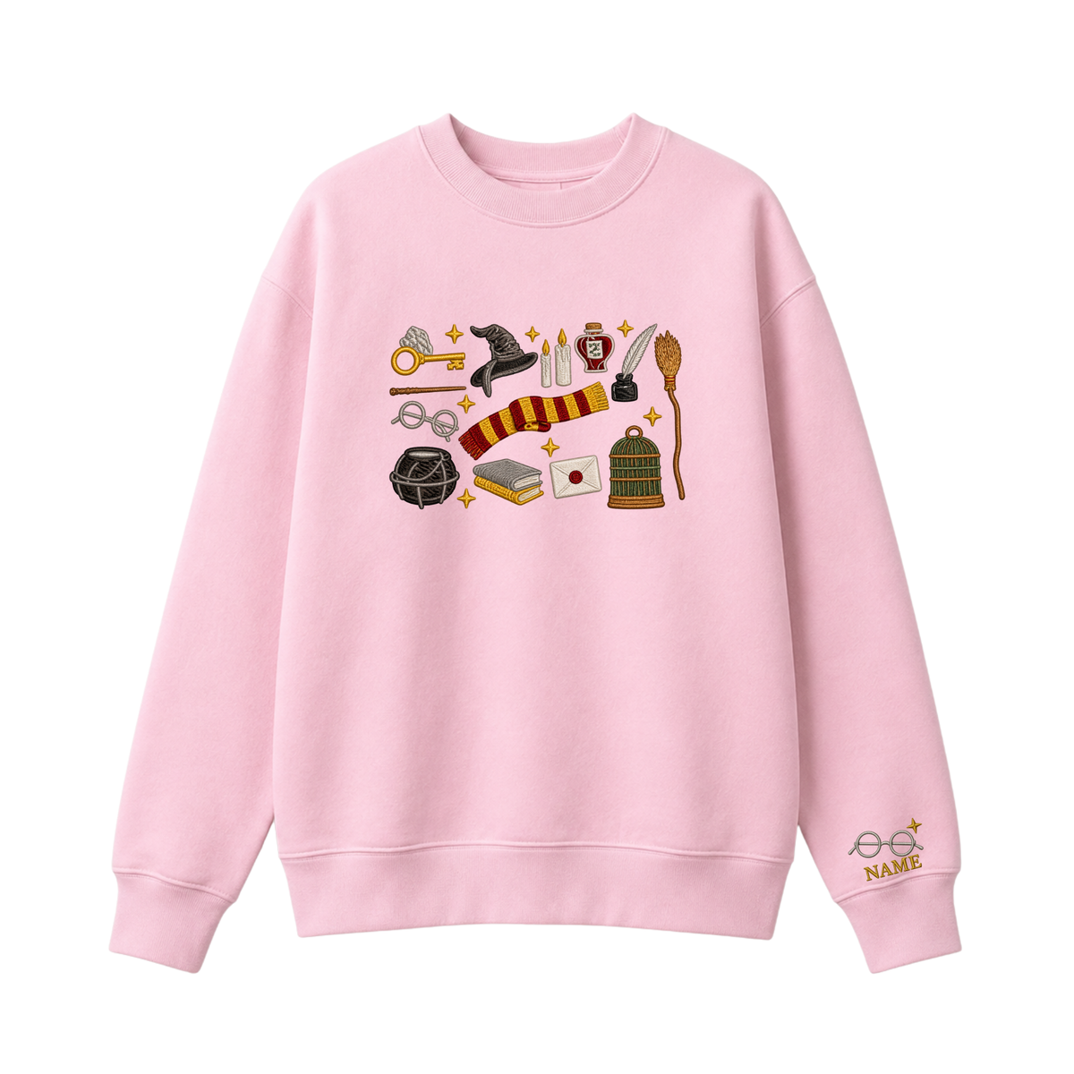 Chaotic Club Embroided Wizard School Magical Elements Personalized Sleeve Name Crewneck Sweatshirt