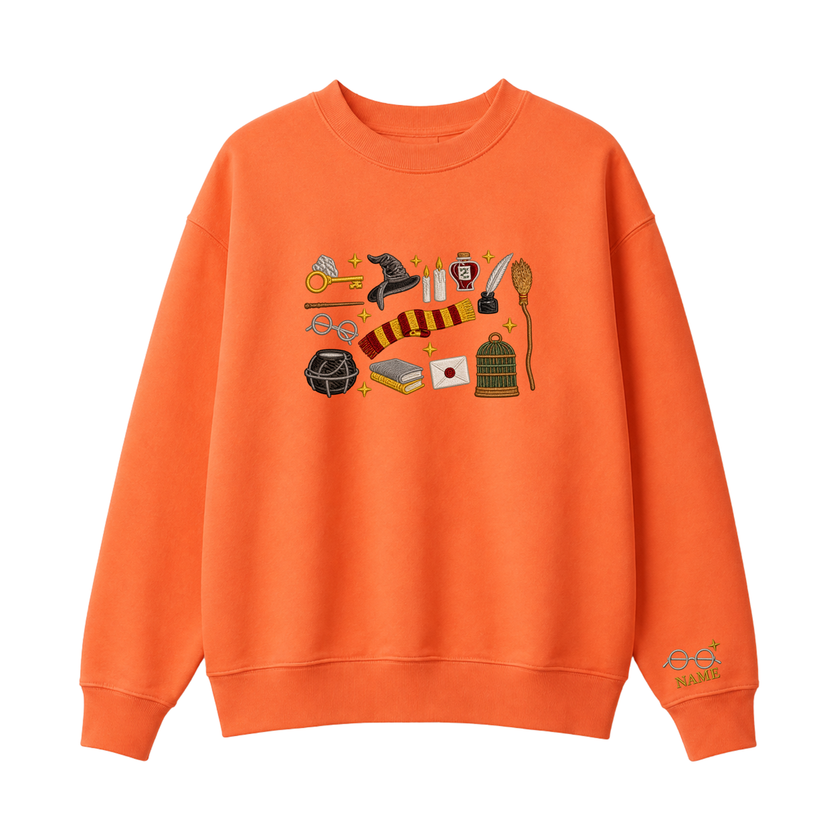 Chaotic Club Embroided Wizard School Magical Elements Personalized Sleeve Name Crewneck Sweatshirt