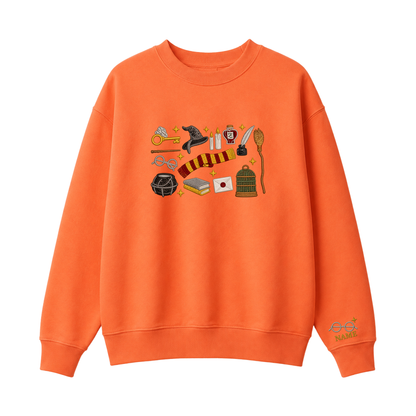 Chaotic Club Embroided Wizard School Magical Elements Personalized Sleeve Name Crewneck Sweatshirt