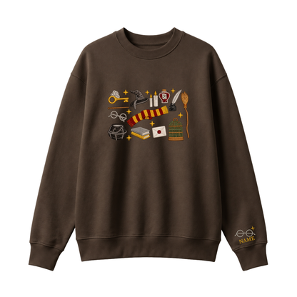 Chaotic Club Embroided Wizard School Magical Elements Personalized Sleeve Name Crewneck Sweatshirt