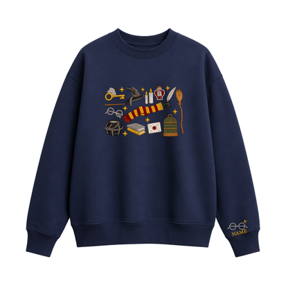 Chaotic Club Embroided Wizard School Magical Elements Personalized Sleeve Name Crewneck Sweatshirt
