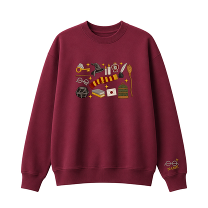 Chaotic Club Embroided Wizard School Magical Elements Personalized Sleeve Name Crewneck Sweatshirt