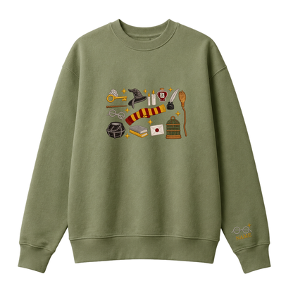 Chaotic Club Embroided Wizard School Magical Elements Personalized Sleeve Name Crewneck Sweatshirt