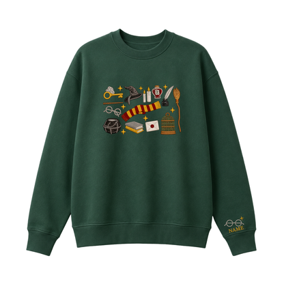 Chaotic Club Embroided Wizard School Magical Elements Personalized Sleeve Name Crewneck Sweatshirt