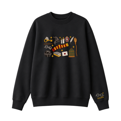 Chaotic Club Embroided Wizard School Magical Elements Personalized Sleeve Name Crewneck Sweatshirt