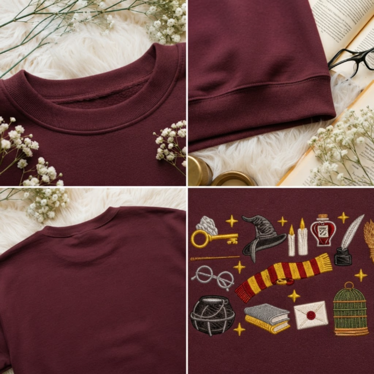 Chaotic Club Embroided Wizard School Magical Elements Personalized Sleeve Name Crewneck Sweatshirt