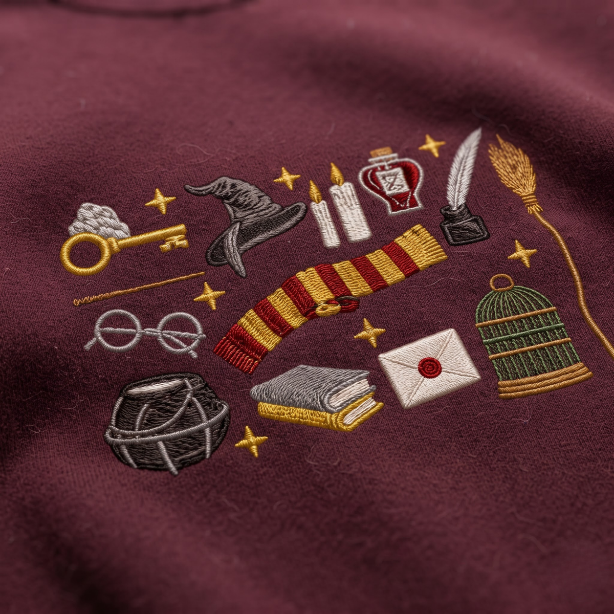 Chaotic Club Embroided Wizard School Magical Elements Personalized Sleeve Name Crewneck Sweatshirt