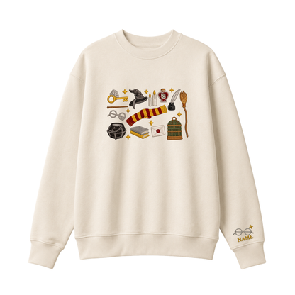 Chaotic Club Embroided Wizard School Magical Elements Personalized Sleeve Name Crewneck Sweatshirt