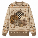 Chaotic Club Fall Leopard Plaid Patchwork Pumpkin Ugly Sweatshirt