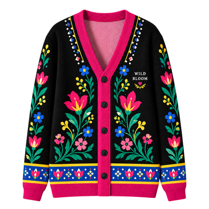 Chaotic Club Folk Art Wild Bloom Floral Cardigan