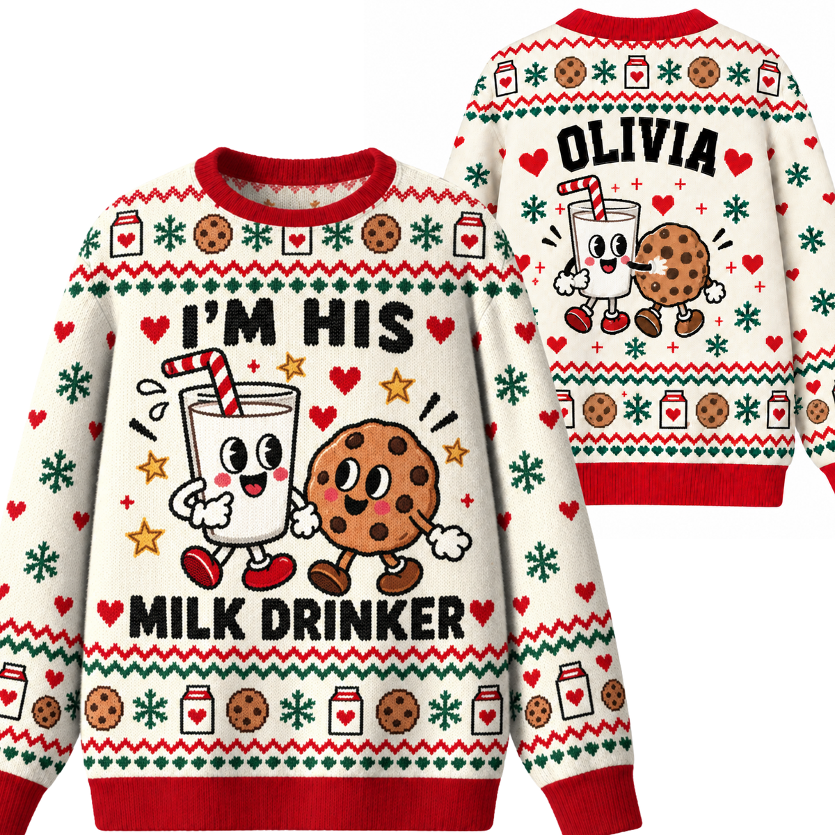 Chaotic Club Funny Couple Ugly Christmas I m Her Cookie I m His Milk Ugly Sweatshirt