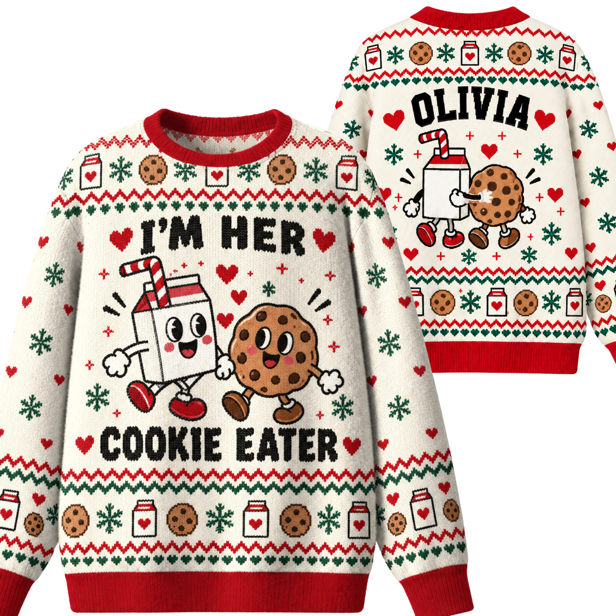 Chaotic Club Funny Couple Ugly Christmas I m Her Cookie I m His Milk Ugly Sweatshirt