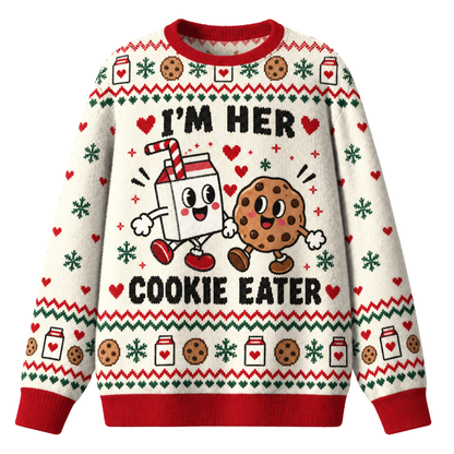 Chaotic Club Funny Couple Ugly Christmas I m Her Cookie I m His Milk Ugly Sweatshirt