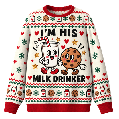 Chaotic Club Funny Couple Ugly Christmas I m Her Cookie I m His Milk Ugly Sweatshirt
