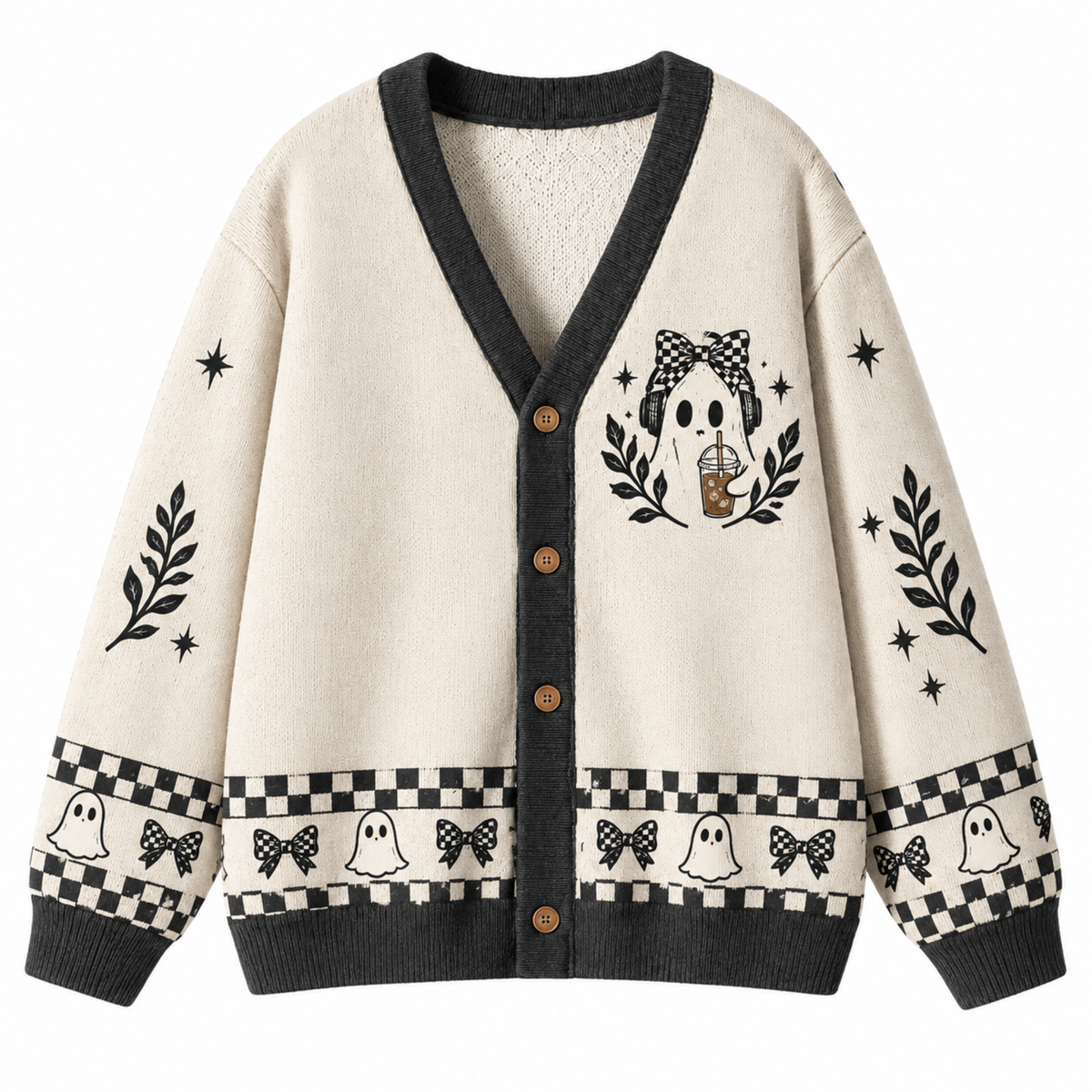 Chaotic Club Ghosting The World Checkered Knit Cardigan