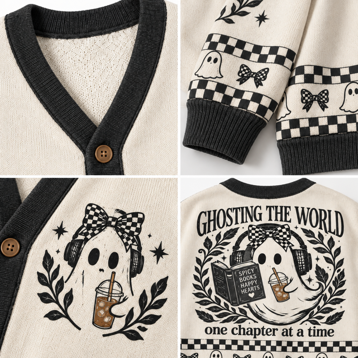 Chaotic Club Ghosting The World Checkered Knit Cardigan