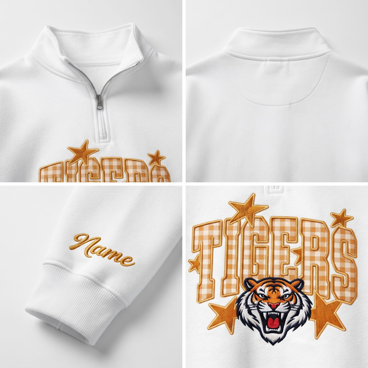 Chaotic Club Gingham Embroided Custom Game Day Mascot Head Quarter Zip Sweatshirt