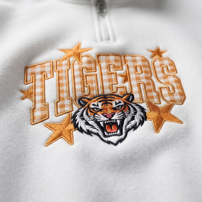 Chaotic Club Gingham Embroided Custom Game Day Mascot Head Quarter Zip Sweatshirt